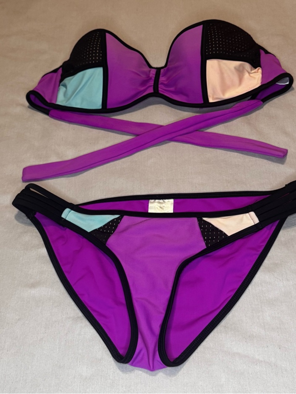 Vintage Body Glove Bikini XS Strapless Colorblock Mesh Swim Set - Picture 4 of 9